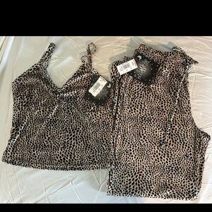 Leopard Print Pajama Lounge Set Cami Tank & Pants Size Juniors M